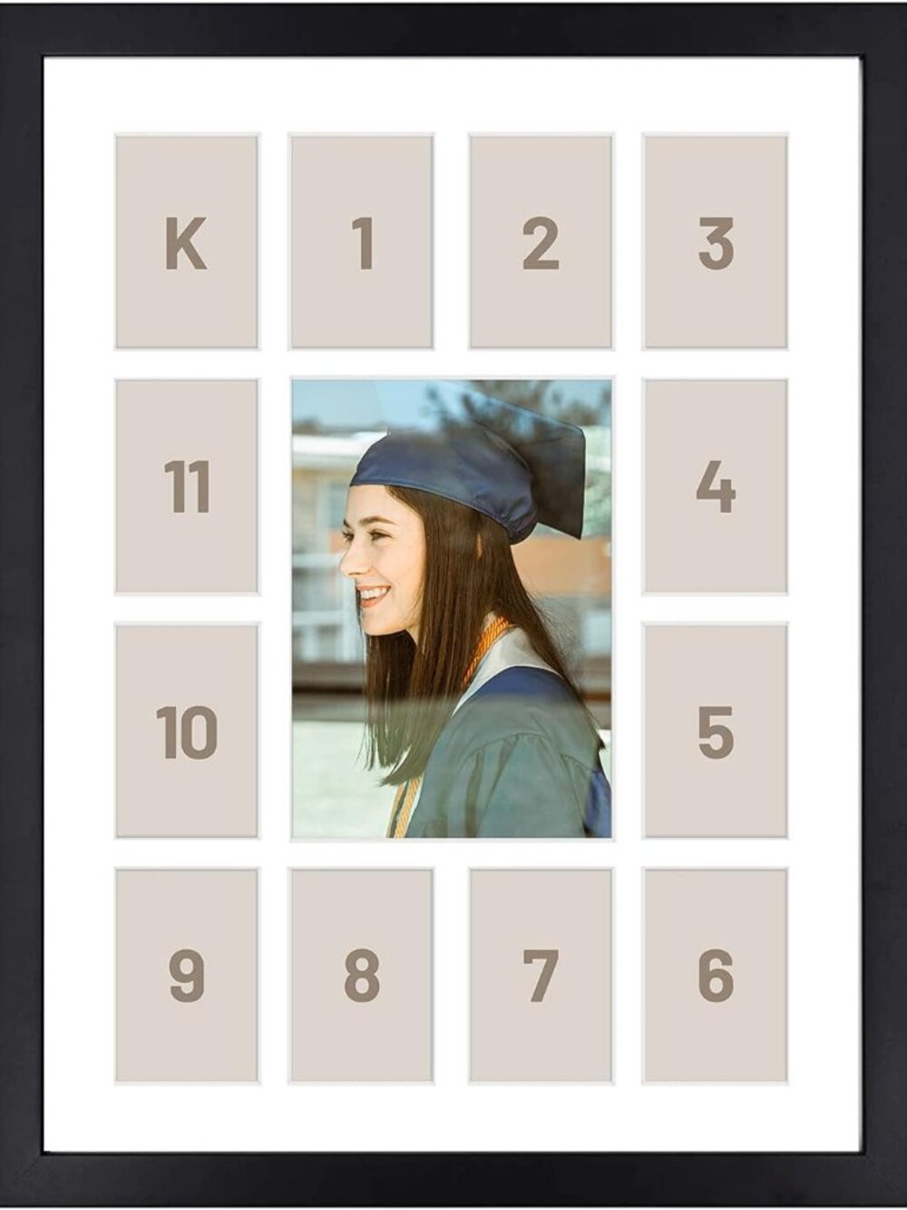 School Years Picture Frame Pre-K to 12 Wood Glass Black